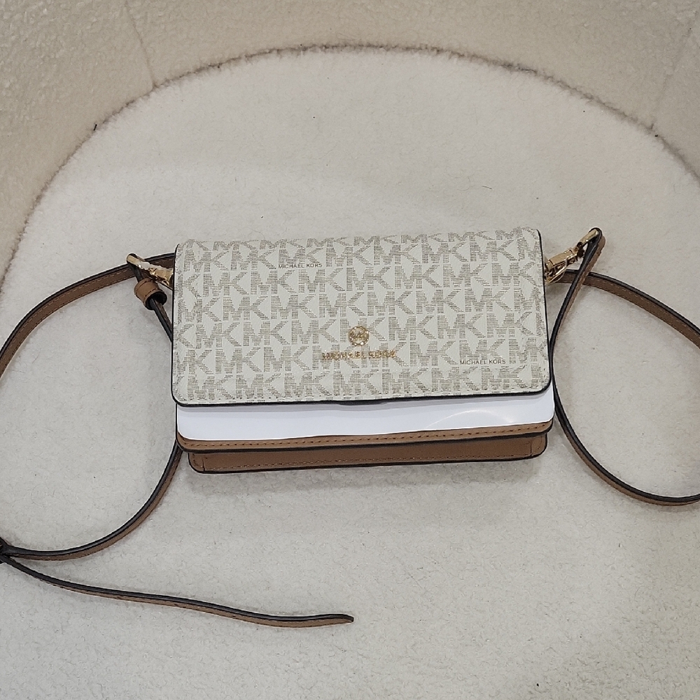 Michael Kors Signature Cream and Tan Crossbody Bag